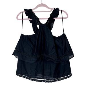 7 For All Mankind Black Lighweight Cotton Sleeveless Bi-Level Blouse Top Size M